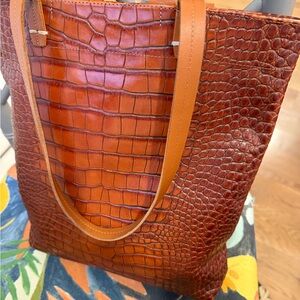Like New Clare V. Crocodile Embossed Leather Tote Bag